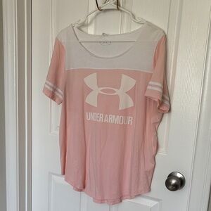 Under Armour Women's Pink and White Short Sleeve Tee